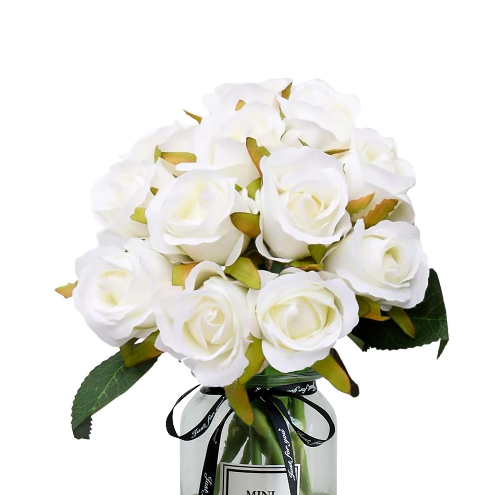 Bright Creations Artificial Roses Flowers, 12 pcs Roses Fake Flower, Realistic Flower Wedding Bouquet, Artificial Faux Floral for Arrangements Dining Table Office Wedding Party Decor (12 White Rose)