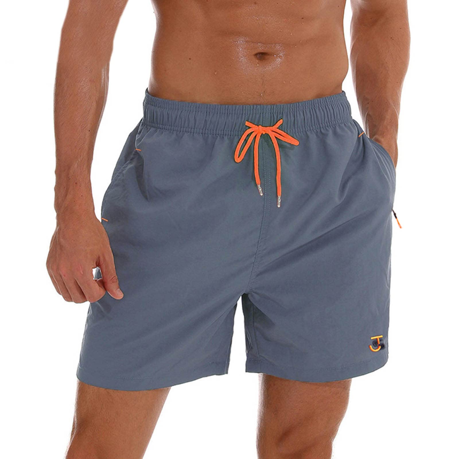 JustSun Mens Swimming Shorts with Zip Pockets Swim Board Shorts Quick Dry Beach Shorts Swim Trunks Surf Shorts Mesh Lining Grey Large