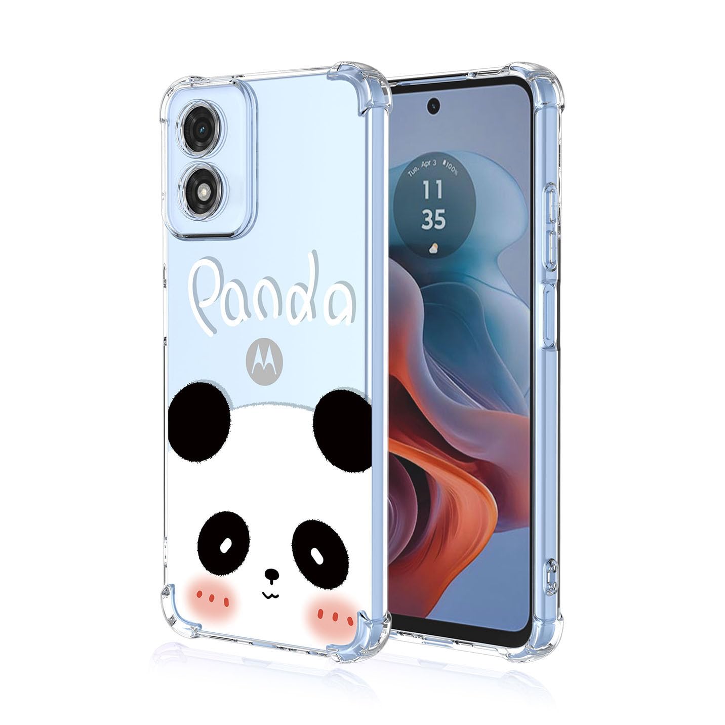 BORYA Case for Motorola Moto E14, Shockproof TPU Bumper Clear Ultra Thin Soft Silky Premium Silicone Cover with Cute Elegant Simple Pattern, Panda
