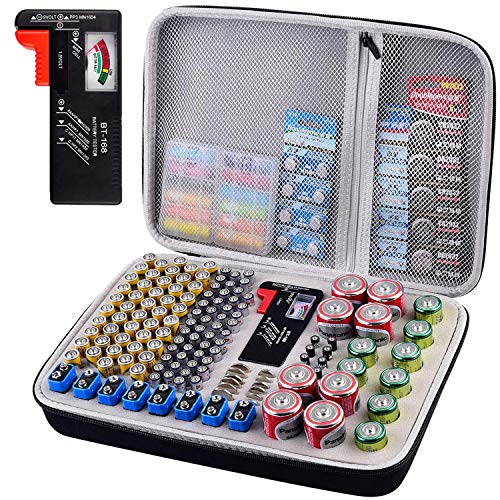 Battery Organizer Holder, 200+ Batteries Storage Containers Box Case with Tester Checker BT168