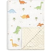 Dinosaur Baby Blankets for Boys, Soft Nursery Minky Blankets with Muslin and Dotted Fleece Back 30x40 inches, Receiving Bed Quilt for Newborn, Infants, Toddlers