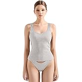 SUUKSESS Women Cotton Ribbed Built in Bra Tank Tops Shirts Summer Casual Basic Backless Going Out Tops (Grey,L)