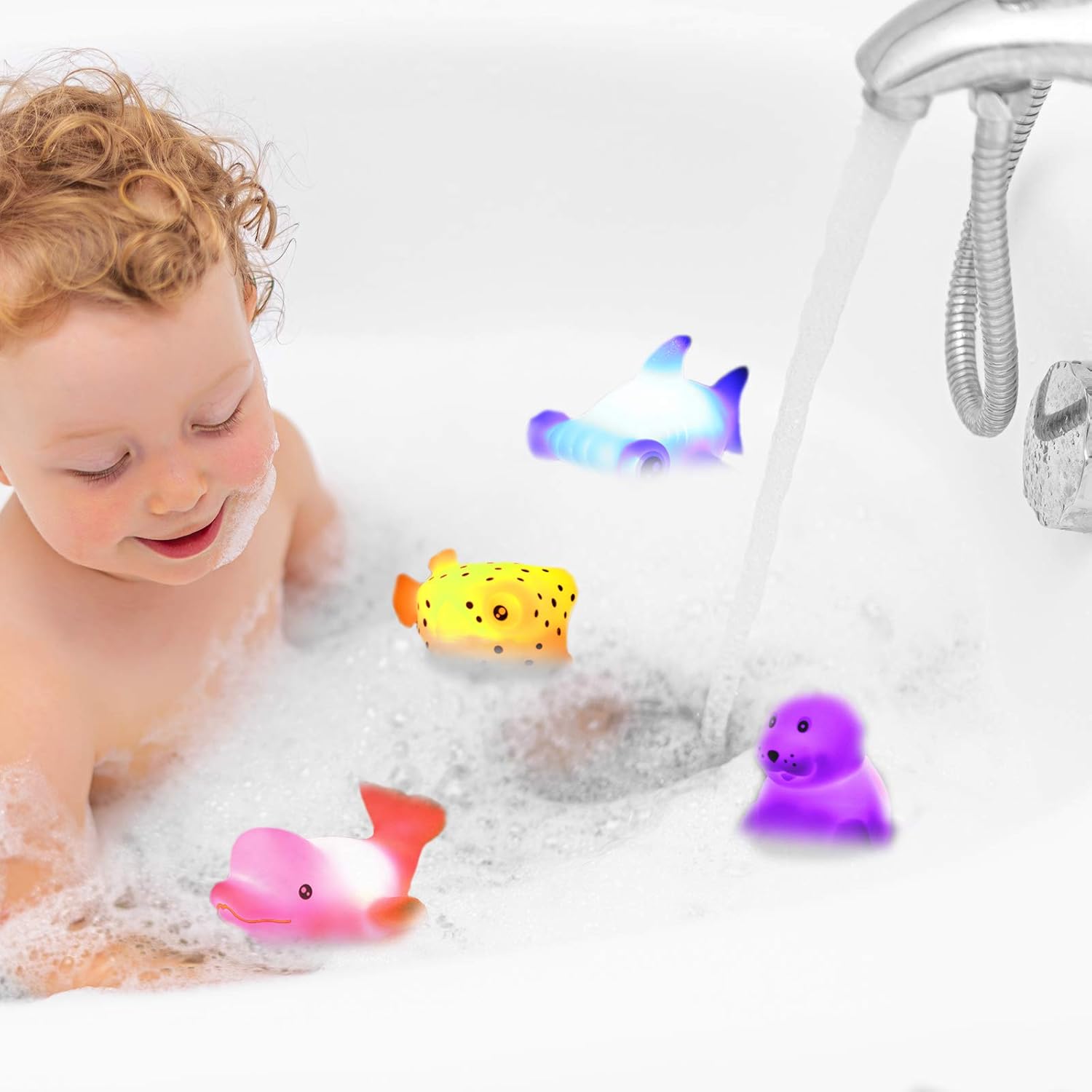 Bath Toys, 12 Pcs Light Up Ocean Sea Animal Set, Flashing Colorful LED Light Floating Bathtub Toys for Baby Infant Kid Toddler Preschool, Great Gift for Bathroom Water Tub Games Swimming Pool Party: Toys & Games