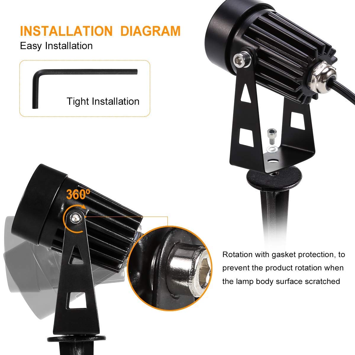 ECOWHO Outdoor Spotlights UL Listed Landscape Lights Waterproof Garden Pathway Lights with Spike Stand（4 Pack Warm White）