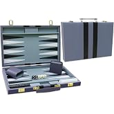 Backgammon Set - Classic Board Game with Premium PU Leather Case - Portable Travel Strategy Backgammon Game Set for Adults, Kids Family Game Night, Vacation &amp; Gifts (11inch Small, Gray)