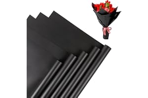 HEDOS Flower Bouquet Wrapping Paper - 20 Sheets Waterproof Korean Black Floral Wrapping Paper for Bouquet, Money Bouquet Supplies for Graduation Wedding Birthday Gift Packaging (Black)