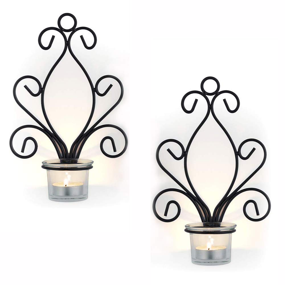 Sziqiqi 2Pcs Iron Candle Holder Wall Art Candle Hanging Candle Holder Home Decoration Tealight Candle Stand, Wall Sconce, Black