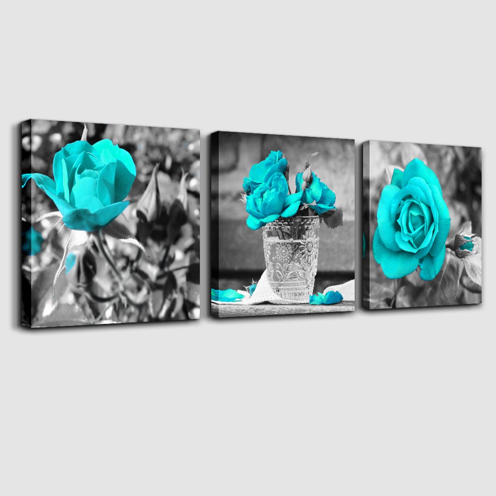 Wall Art For Bedroom Simple Life Black And White Rose Flowers Blue