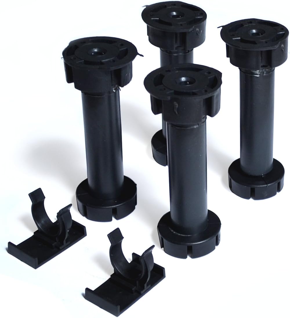 GTV 4x Kitchen Cabinet Plinth Feet Legs 150mm Black Carcase Unit Leg + 2 Clips