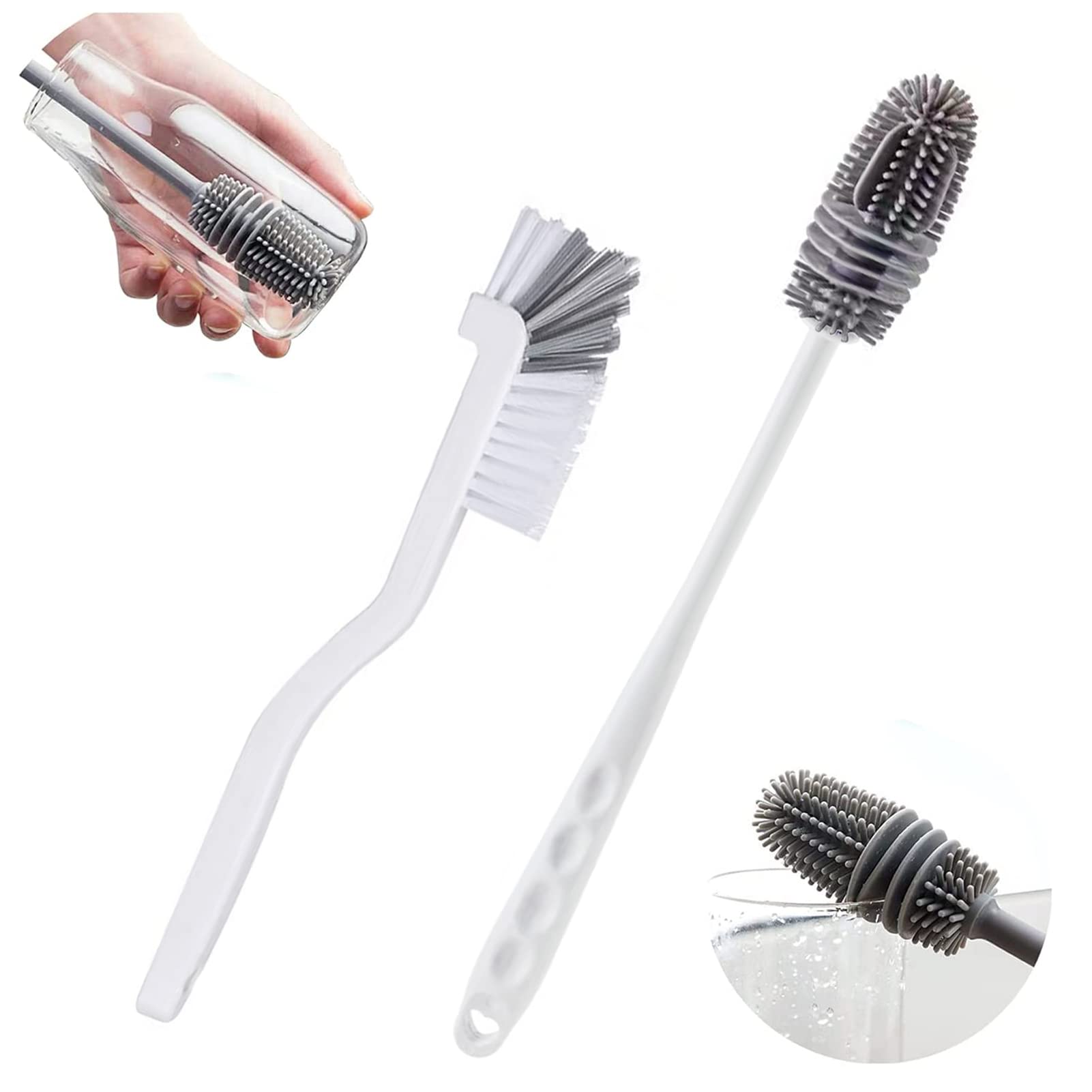 iTGOOS 2 Pieces Bottle Brush,Silicone Bottle Cleaning Brush, Long Handle Soft Silicone Bottle Cleaner Brush for Cleaning Bottles Glass Cup Thermoses Various Containers
