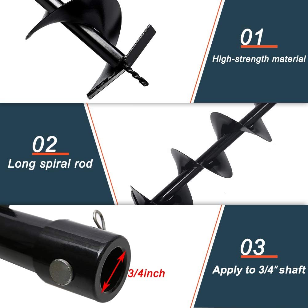 6"(D) x31"(L) Earth Auger Drill Bit for Planting Trees,Bedding,Bulbs,Seedlings,Gardening,Large Fencing Projects fit 3/4" Shaft Augers Post Hole Digger for Gasoline Earth and Ice Auger Power Heads: Home Improvement
