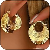 Vintage Gold Hoop Earrings for Women Statement, Dainty Textured Aesthetic Drop Earrings Party Jewelry Gift