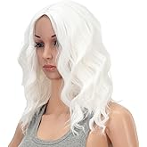 SWACC 15 Inch Short Curly Wavy Hair Wig Medium Length Synthetic Colorful Cosplay Daily Party Wig for Women with Wig Cap (White)
