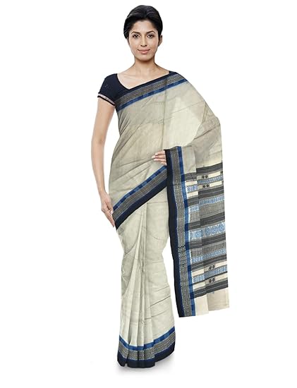 Odisha Handloom Ikkat Womens Cotton Saree (White, orissa art 48)