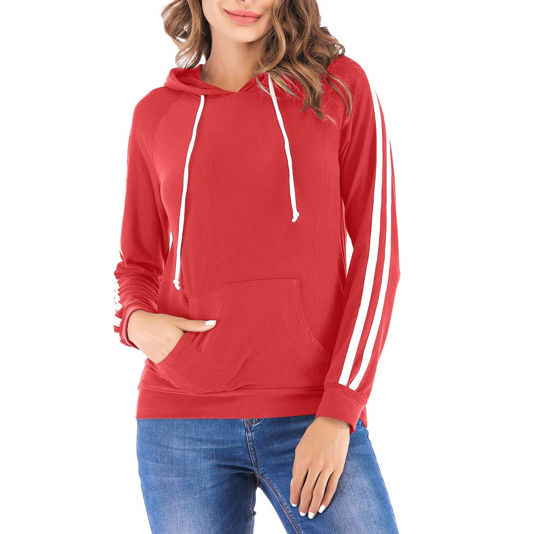 Eanklosco Basic Hoodie Womens Casual Long Sleeve Pullover Lightweight Drawstring Hooded Sweatshirt Kangaroo Pocket (2XL, Red)