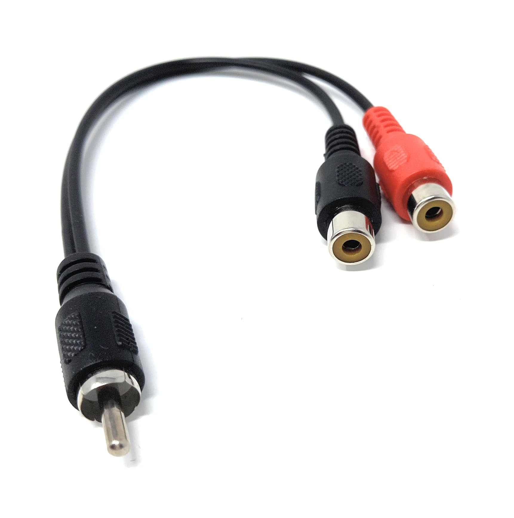 DRUT 15cm 1pcs Single RCA Male Plug to Twin 2 x RCA Female Phono Sockets Cable Adapter (Black)