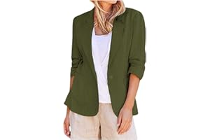 Womens Vintage Linen Blazer Casual Elegant Formal Lapel Open Front Suit Jacket 3/4 Sleeve Work Blazers with Pockets