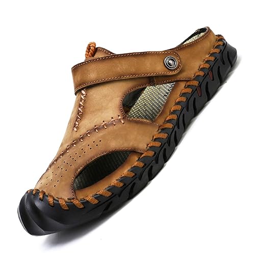 tqgold® Sandalen Herren Leder Clogs Sommer Outdoor Sport Geschlossen Hausschuhe Freizeit Pantoletten