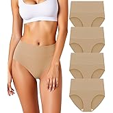 HOHOCHIN Women's Seamless Underwear High Waisted Tummy Control No Show Panties Full Coverage Stretch Briefs 4 Pack