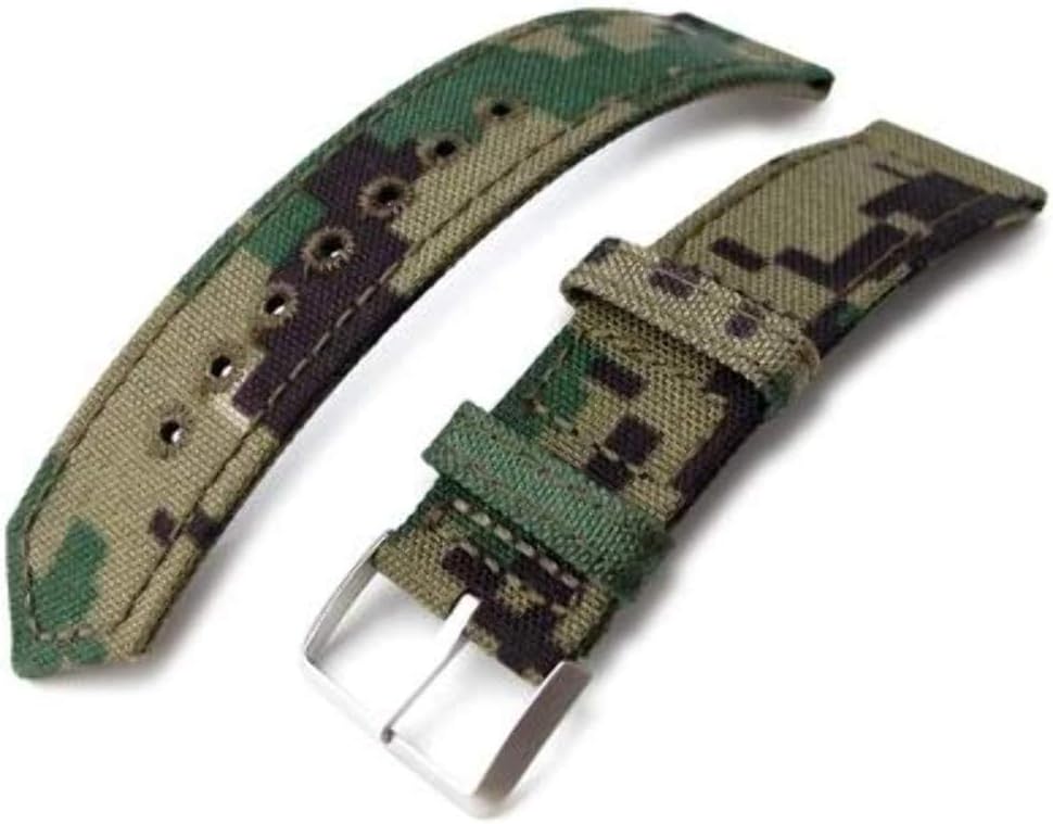 Strapcode 20mm, 21mm or 22mm MiLTAT WW2 2-Piece Woodland Camo Cordura 1000D Watch Band with lockstitch Round Hole, Sandblasted