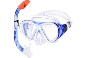 KUYOU Kids Snorkel Set, Children Anti-Fog Diving Mask Swimming Goggles Dry Top Snorkel Equipment Snorkeling Packages Swimming Gear for Youth Boys Girls Age 5-10