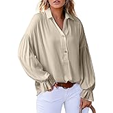 Astylish Women's Casual Blouses Linen Tops Cute Puff Sleeve V Neck Button-Down Henley Shirts