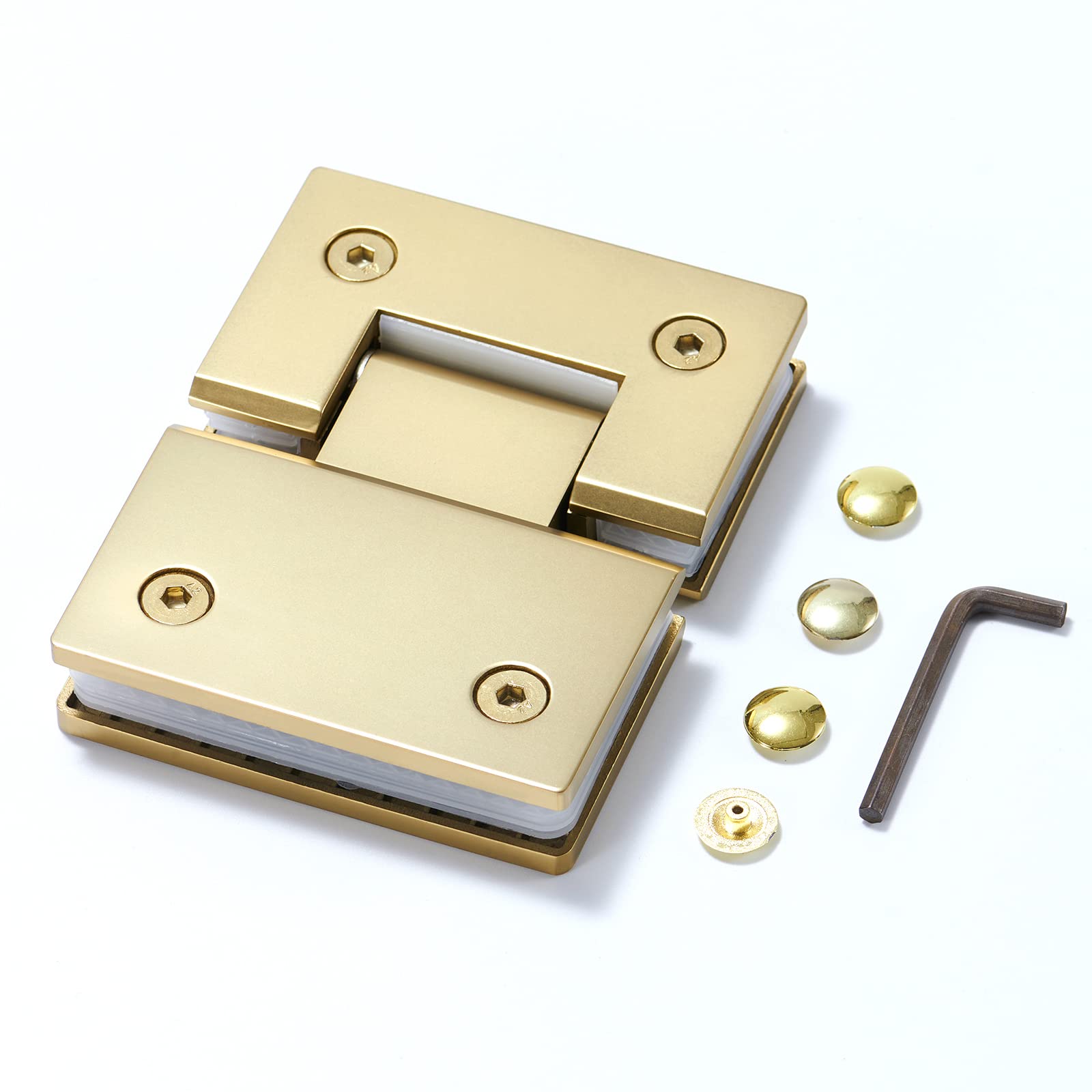 Heavy Duty Shower Glass Door Hinge,Solid One-Piece Precision Cast with 5mm Thick 304 Stainless Steel,for 5/16"-1/2" (8mm-12mm) Thick Frameless Bathroom Doors,Glass to Glass Mount,1 pc,Glazed Gold