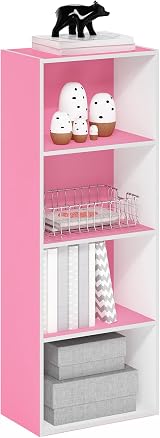 Furinno LUDER Book Shelf 4-Tier Pink White Open Shelf 39.5x105.9x23.7 cm