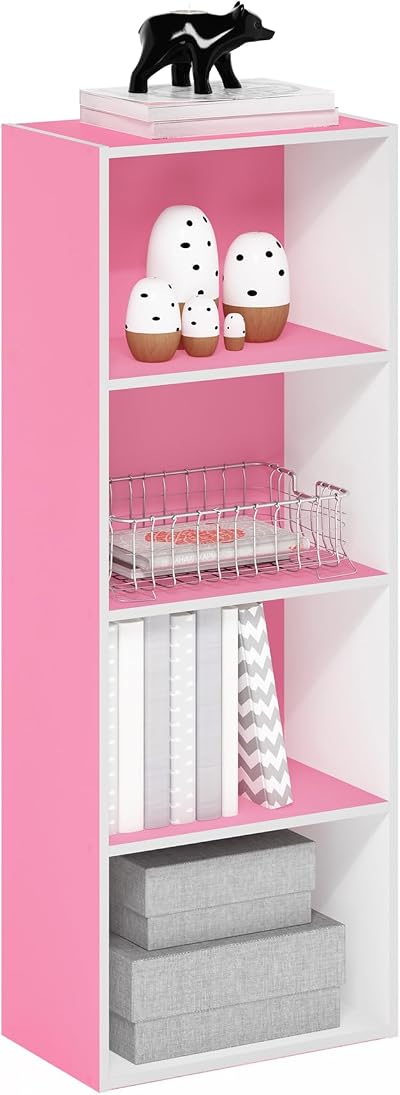 Furinno LUDER Book Shelf 4-Tier Pink White Open Shelf 39.5x105.9x23.7 cm