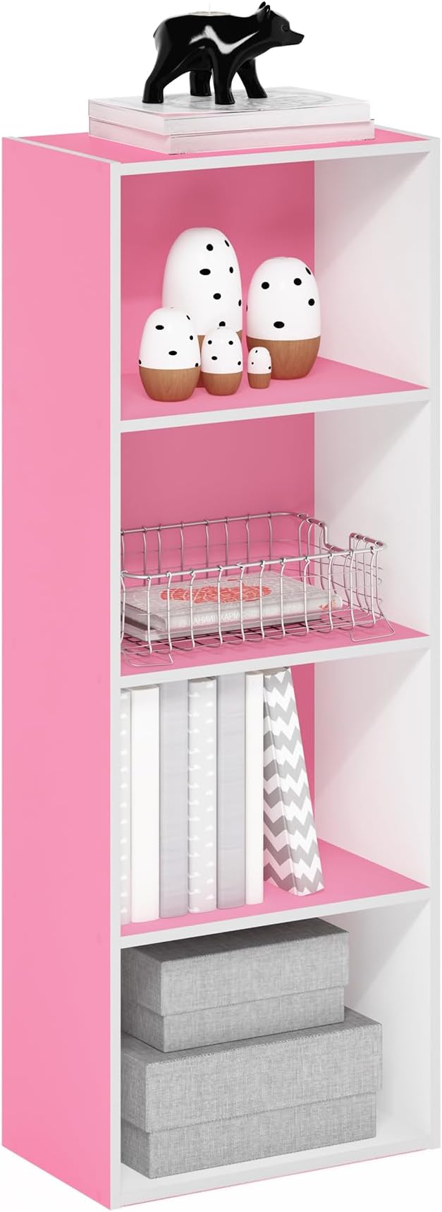 Furinno LUDER Book Shelf 4-Tier Pink White Open Shelf 39.5x105.9x23.7 cm