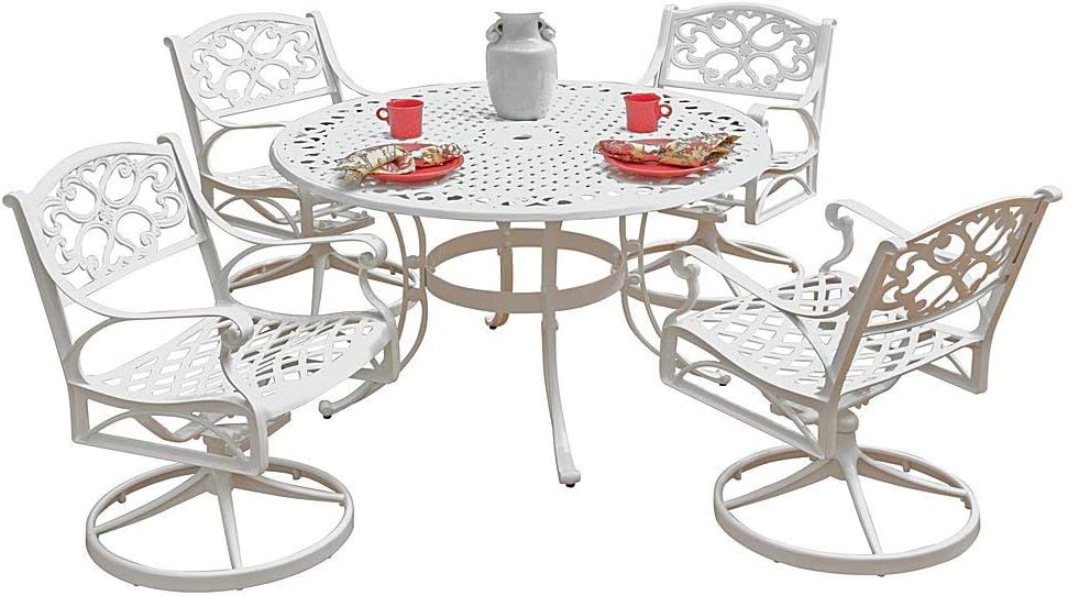 Home Styles 5552 325 Biscayne 5 Piece Outdoor Dining Set Round Table Swivel Chair White Finish 48 Inch Amazon Ca Patio Lawn Garden