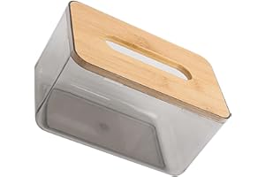 Clear Tissue Dispenser Box, Large Capacity Transparent PET Wood Napkin Holder with Stylish Nordic Design, for Bathroom Kitche