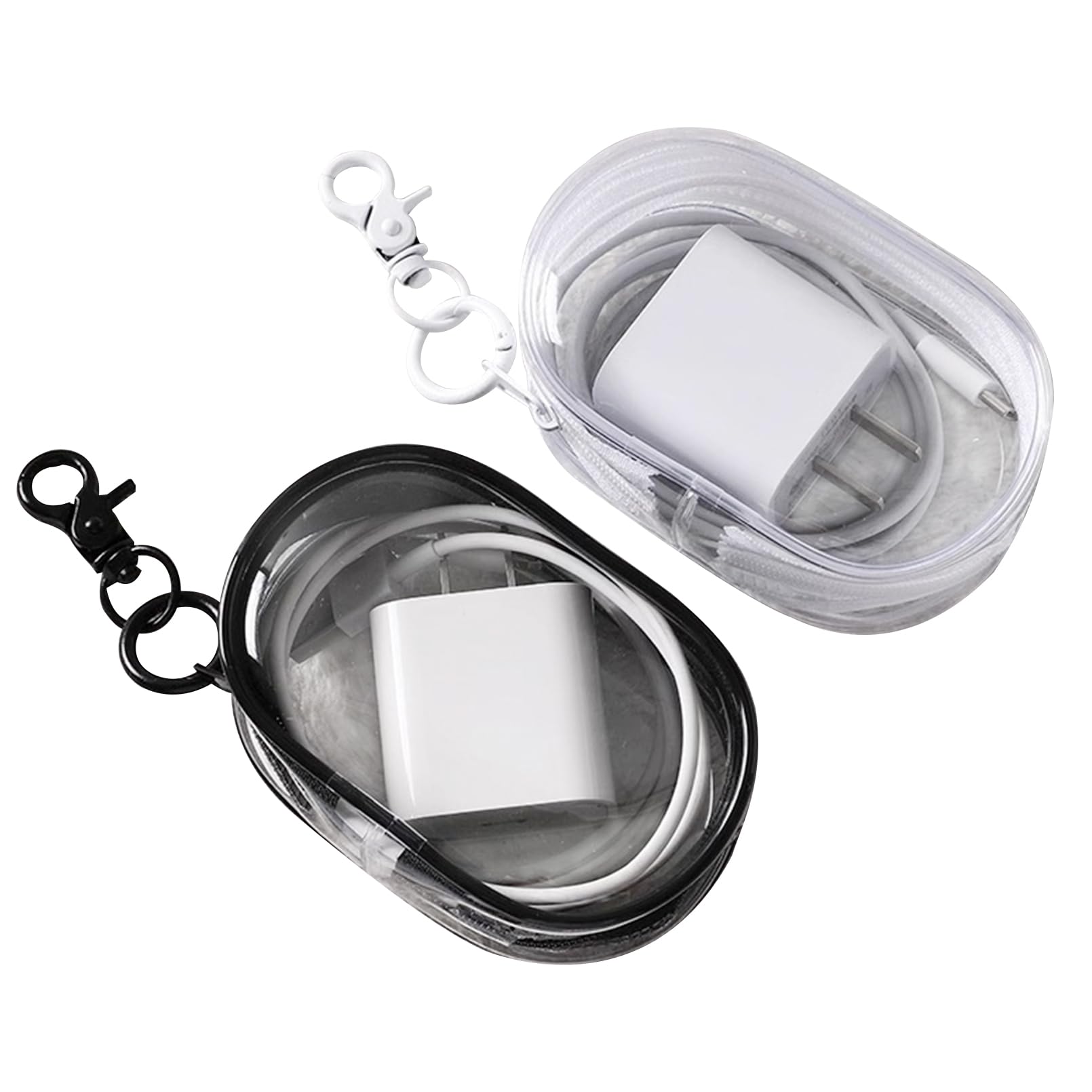 AABDTYYD 2 Pcs Headphone Case,Cable Organiser Bag,Headphones Case,Ransparent Portable Headphone Storage Box,Multi Functional Storage Box for Organizing Data Cables,Chargers,Earphones(Black,White)