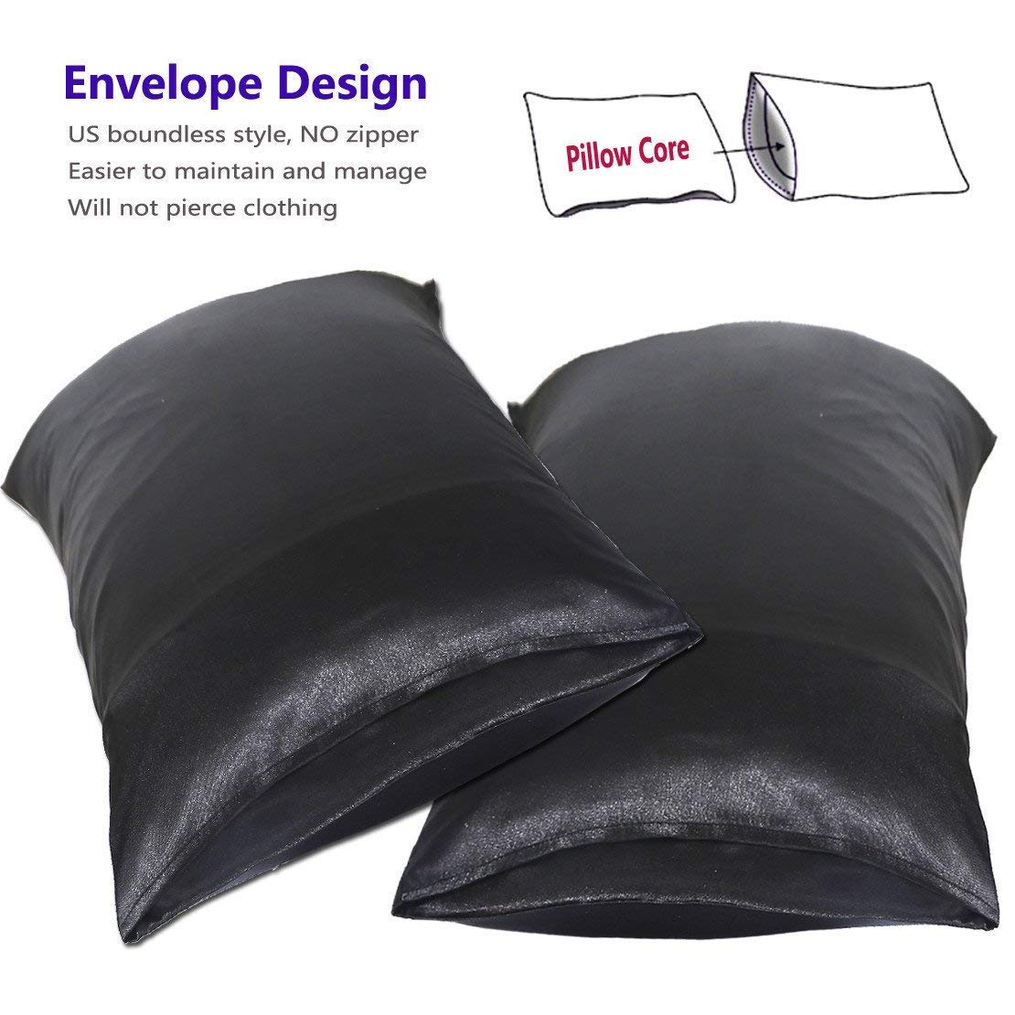 DreamX Luxury Silk Satin Pillowcase Hair Skin 2 Pack- Queen Size(20x30)- Black