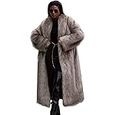 Tinhulf Women's Fashion Thick Long Fluffy Faux Fur Coat Overcoat Warm Fur Casual Sweater Jacket Outwear