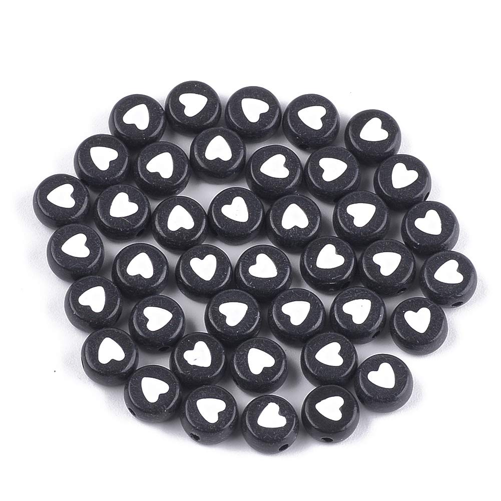Cheriswelry Black White Acrylic Flat Round Heart Beads Pony Disc Coin Loose Spacer Beads for Jewellery Bracelet Making, About 3700pcs
