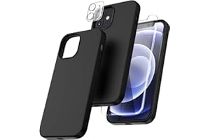 TOCOL [5 in 1 for iPhone 12 Case, for iPhone 12 Pro Case, with 2 Pack Screen Protector + 2 Pack Camera Lens Protector, Silicone Shockproof Phone Case [Anti-Scratch] [Drop Protection], Black