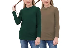 GORLYA 2 Pack Girls Turtleneck Ribbed Knit Long Sleeve Sweater T-Shirt Slim Fitted Basic Tee Tops Multipacks for 8-16Y