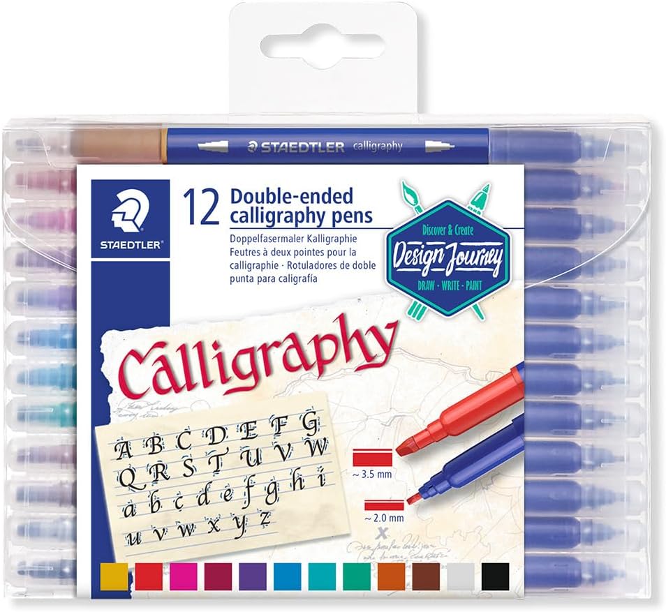 Staedtler 3005 TB12 Double-Ended Calligraphy Pen Assorted Colours 12 Pack