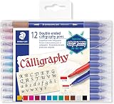 Staedtler 3005 TB12 Double-Ended Calligraphy Pen Assorted Colours 12 Pack