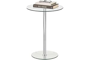 iDesign Round Pedestal Small Spaces-Clear/Chrome 16" GINA Glass Steel Drink Table