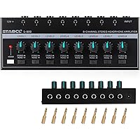 Headphone Amplifier 8 Channel, Stereo Headphone Amp with 9 Pcs 6.35mm to 3.5mm Jack, Metal Portable Studio Headphone Amp Spli