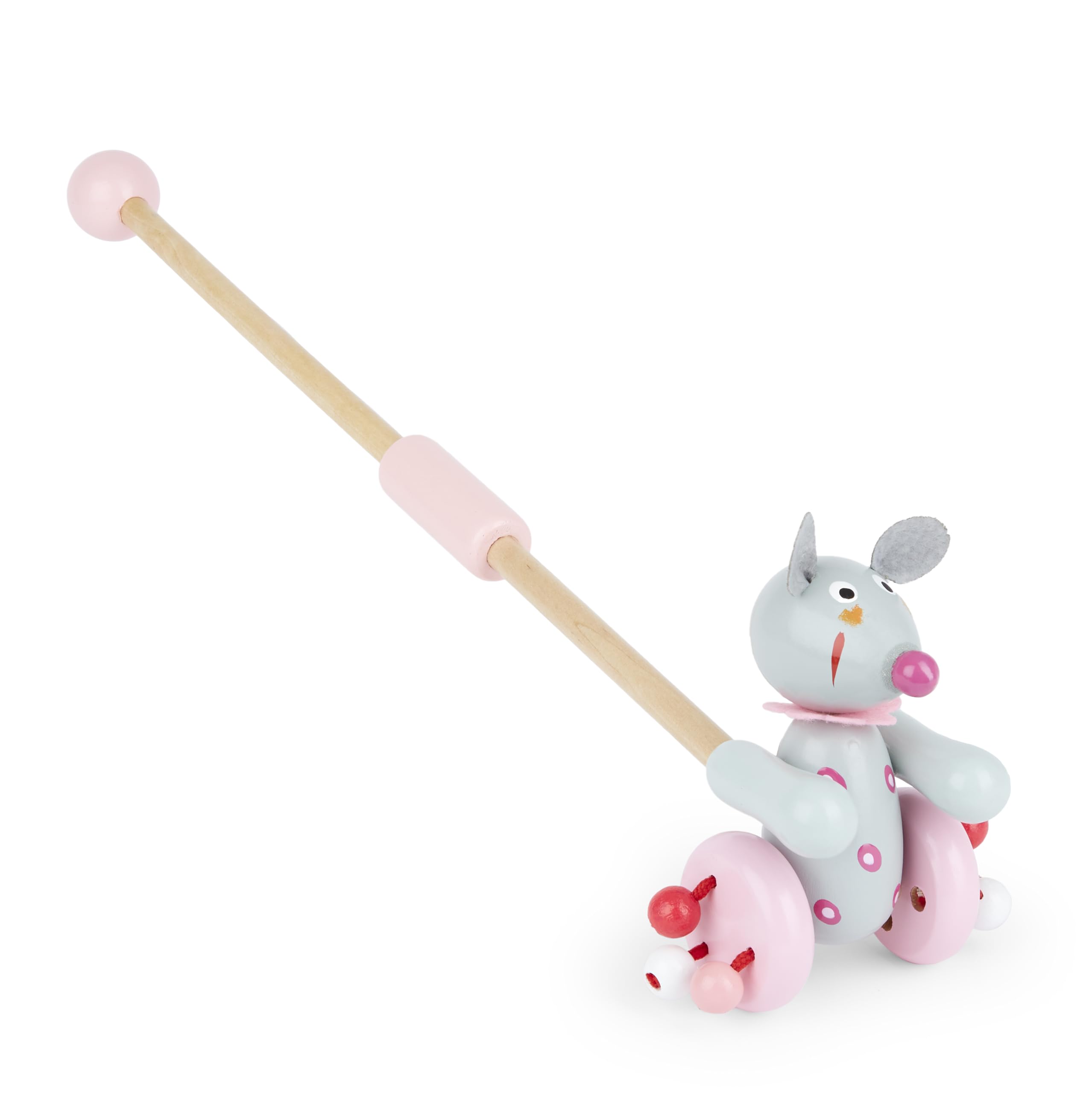 Mousehouse Gifts - Wooden Push Along Toy Mouse, Colourful Pull Along Walker for Baby Mice and Girls