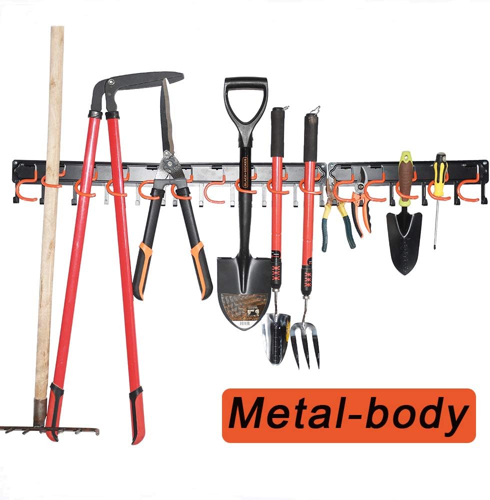 Garden Tool Organizer,All Metal Garage Organizer,Adjustable Storage System,Garage Wall Organizer for Rake,Broom and Yard Tools (Black 51'')