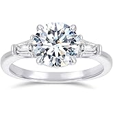Lispark 14K White Gold Round Cut Engagement Ring 2CT Round Cut Moissanite Rings 2 Carat 3 Stone Moissanite Engagement Ring for Women