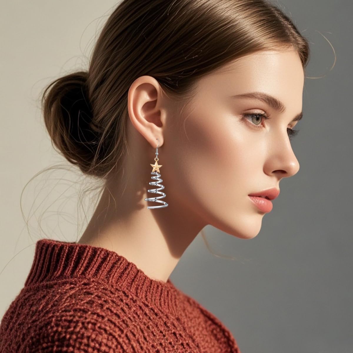 Canboer Holiday Earrings Handmade Christmas Tree Earrings Silver Xmas Festive Thanksgiving Dangle Earrings for Women