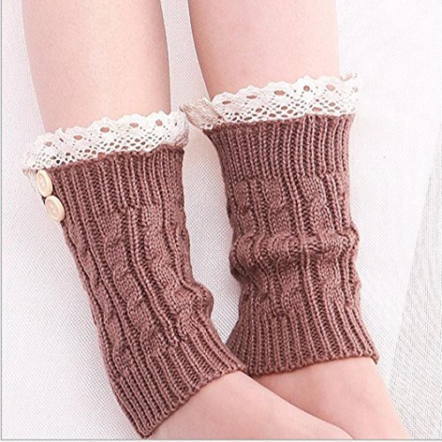 { Women Socks }, Hunzed { Lace Stretch } Socks { Boot Leg Cuffs Leg } Warmer Socks Casual { Topper Cuff } Scoks (Khaki)