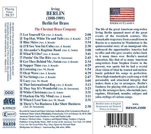 Irving Berlin The Chestnut Brass Company Berlin For Brass Amazon Com Music