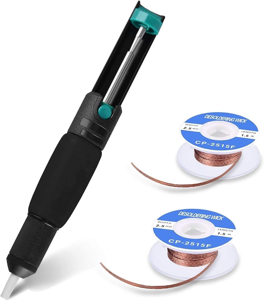 Tabiger Desoldering Pump Solder Wick 3-in-1 Kit 1pc Pump + 2x Wick 2.5mm x 1.5m