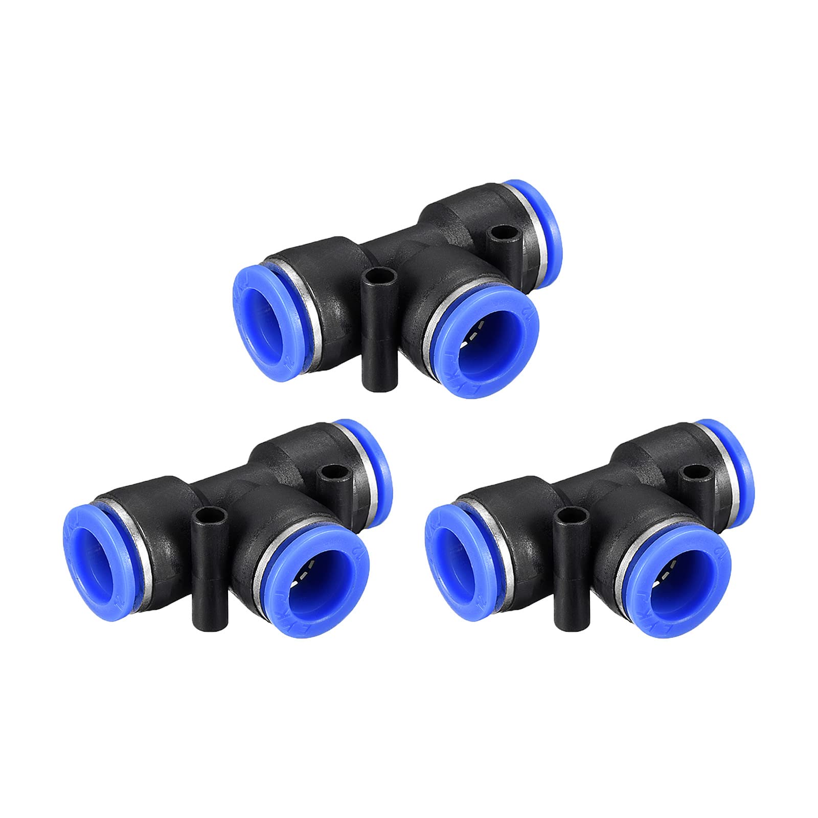 M METERXITY 3 Pack Tee T Shape Push to Connect Air Hose Fitting, for Transporting Air Water, Apply to Outdoor/Industrial (12mm, Black Blue)